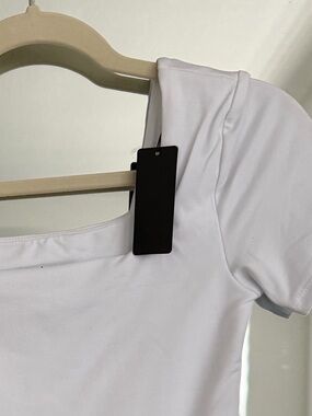 White Square Neck Short Sleeve Bodysuit